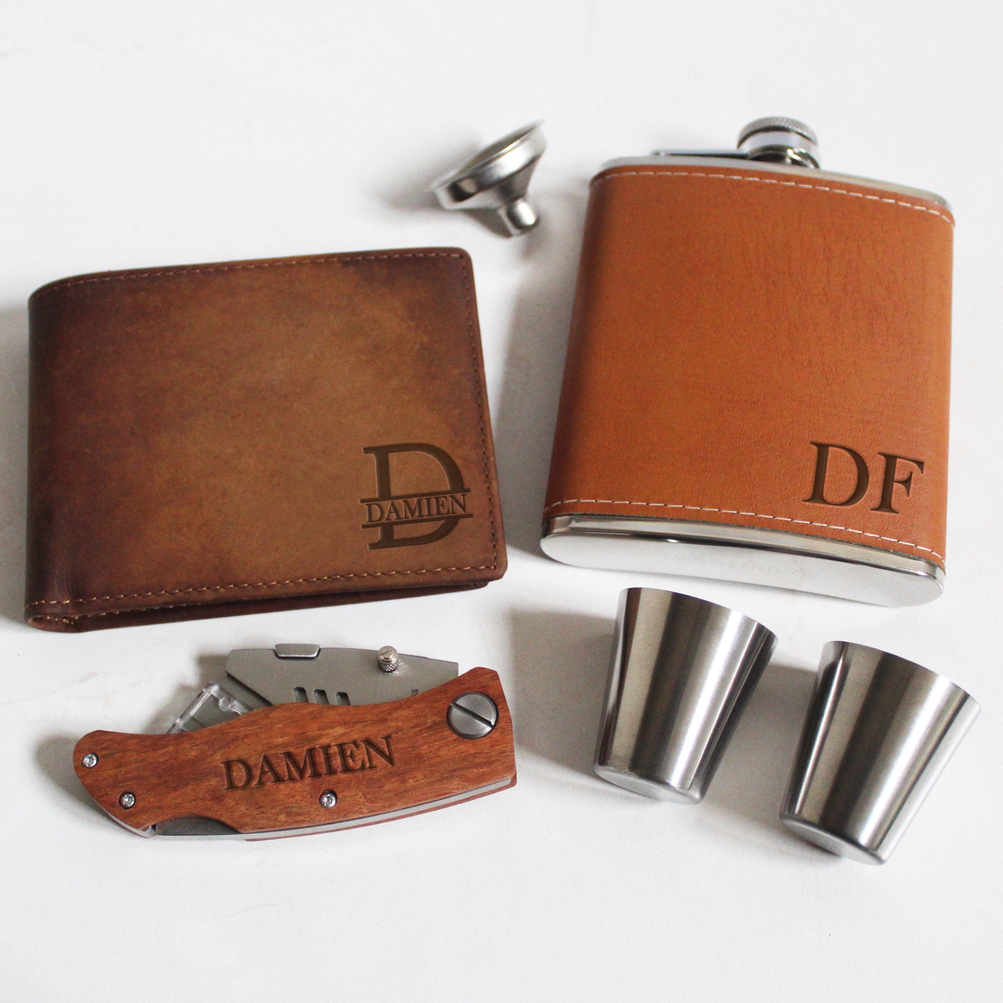 The perfect gift for your best man, a personalized proposal box with custom flask and wallet.