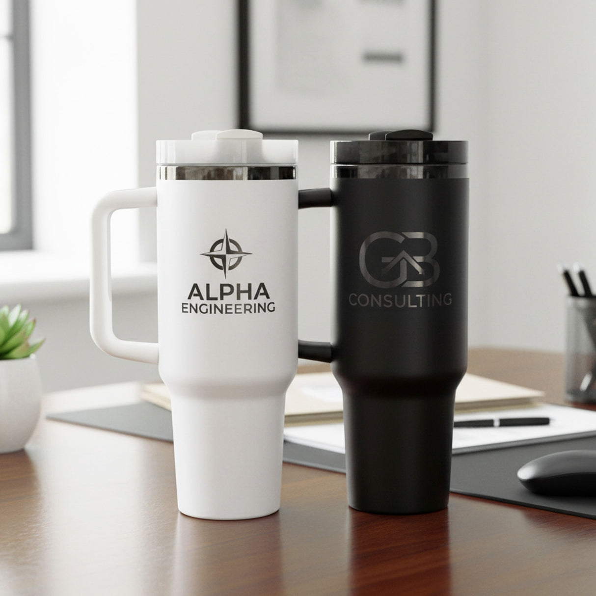Custom 40oz Black Plated Business Logo Tumblers for Corporate and Small Businesses