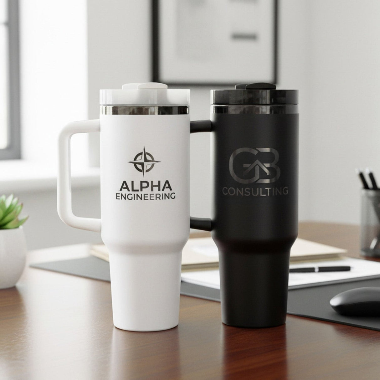 Custom 40oz Black Plated Business Logo Tumblers for Corporate and Small Businesses - Gifts Are Blue