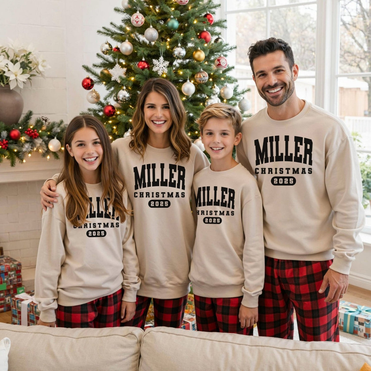 Varsity Letter Matching Family Christmas Pajamas Set for Kids and Adults - Gifts Are Blue