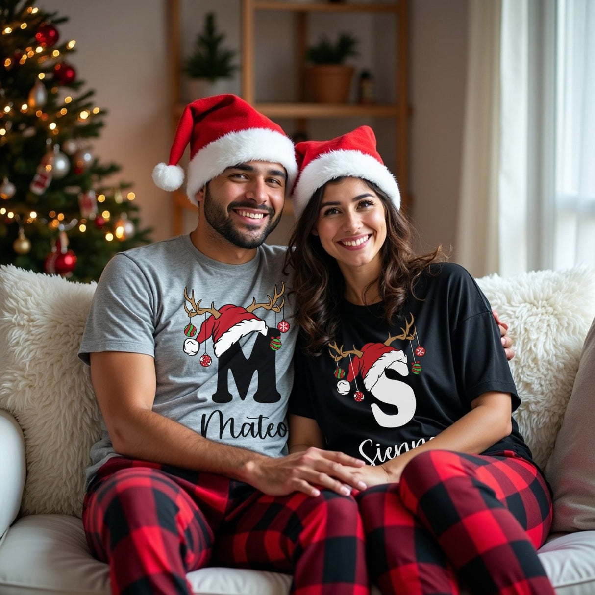 Reindeer Pajamas - Personalized Matching Family Christmas Pajama Set for Youth and Adults - Gifts Are Blue