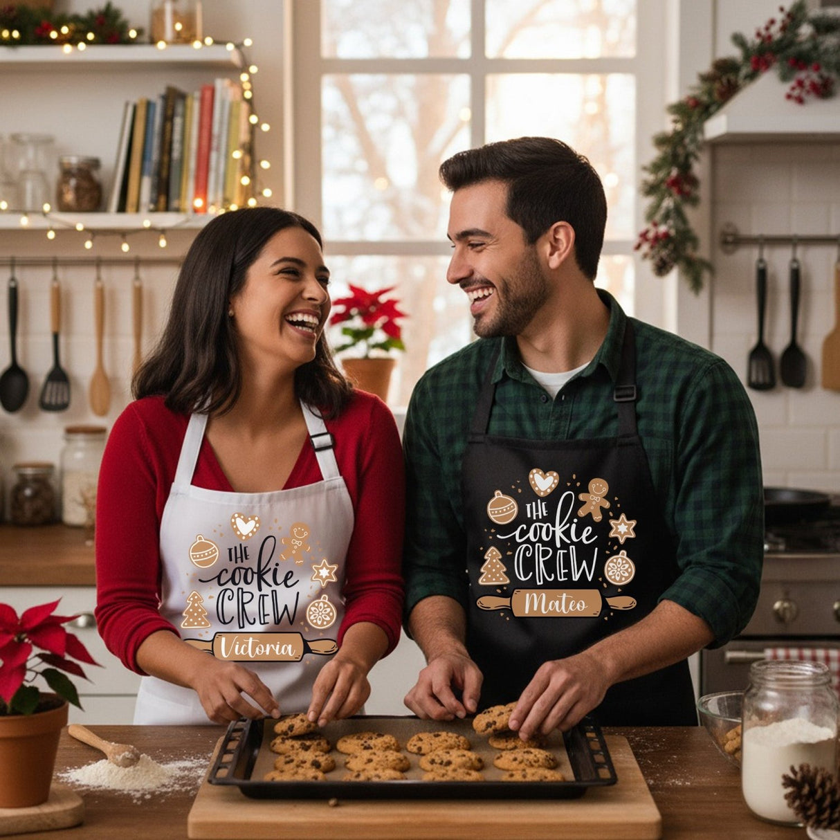 The Cookie Crew Personalized Family Matching Christmas Aprons for Adults and Kids - Gifts Are Blue