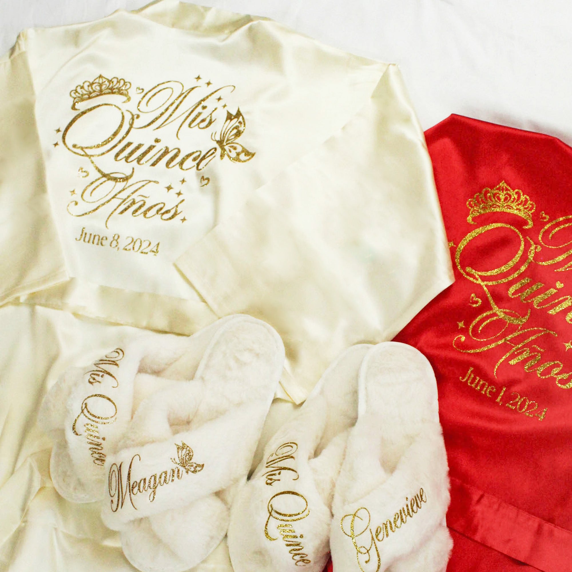 Personalized Mis Quince Anos Robe and Slipper Set Quinceanera Gift