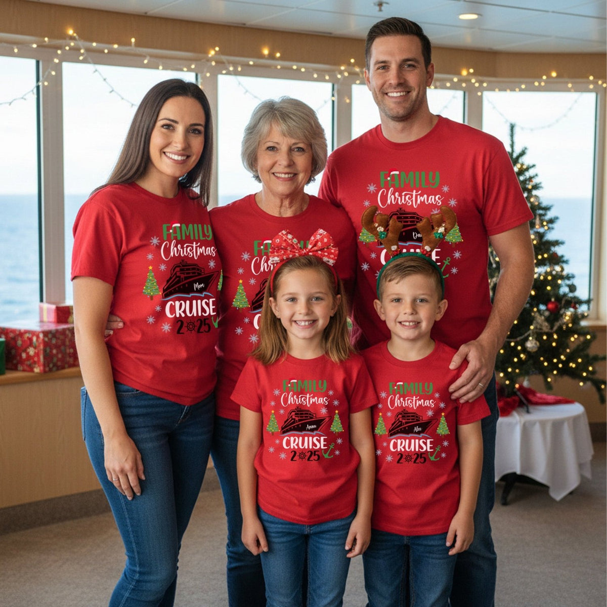 Colorful Cruise Personalized Family Christmas Vacation Shirts with Name - Gifts Are Blue
