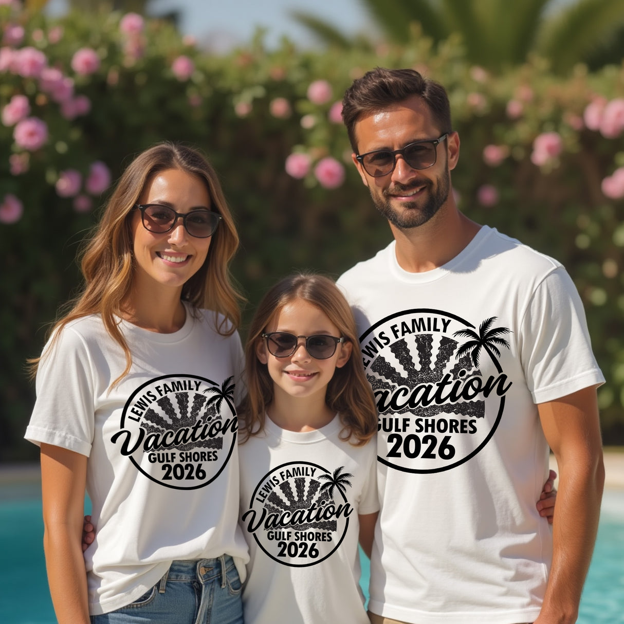 Custom family cruise shirts personalized with family name and cruise year for matching vacation outfits.