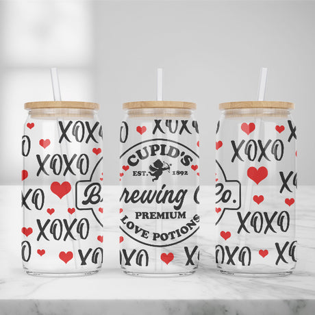 Cute and Humorous Valentines Day Glass Iced Coffee Tumblers in Multiple Designs