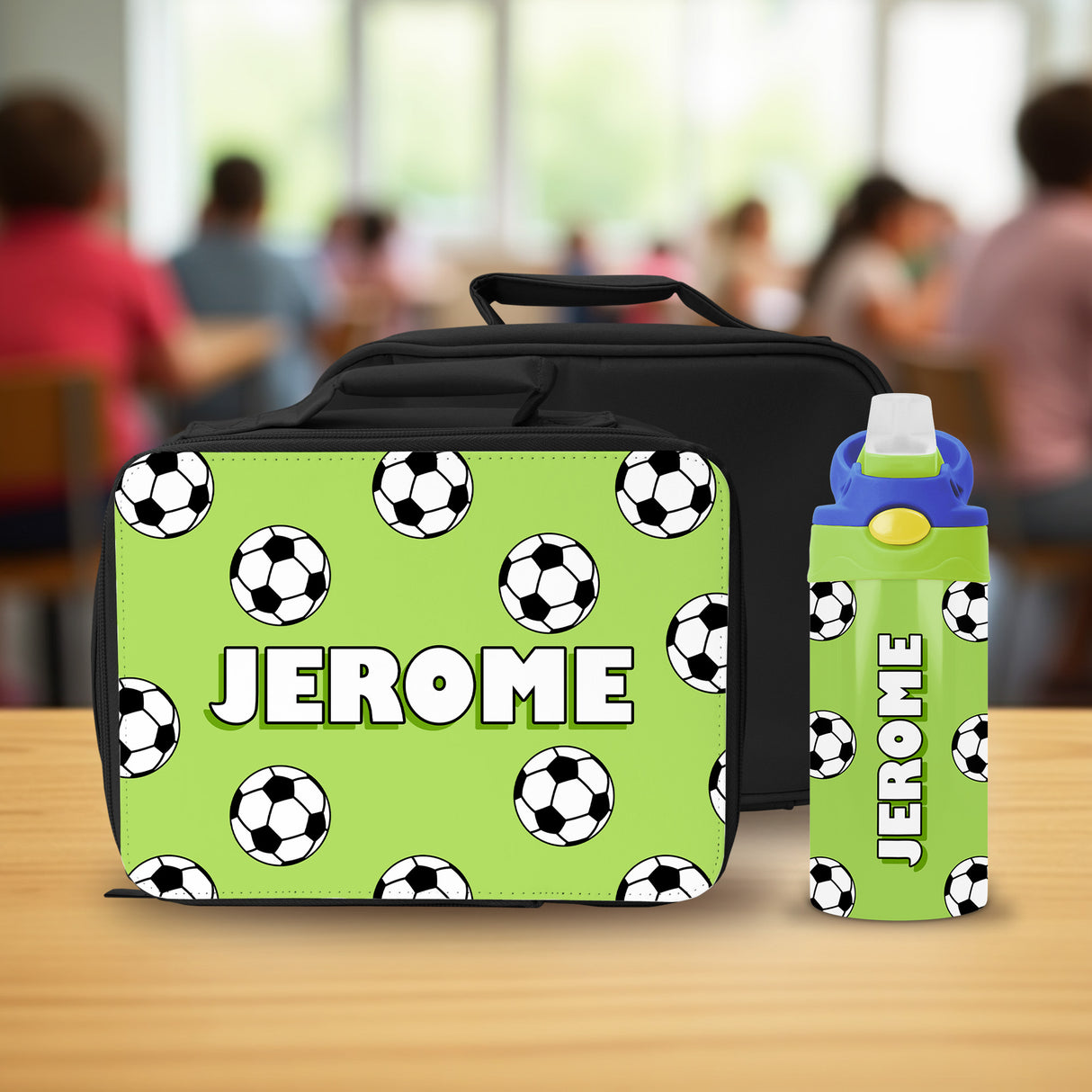 The perfect back to school gift is our soccer lunch box and water bottle, personalized with child’s name.