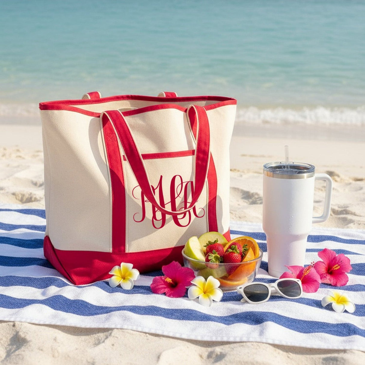 Big Monogram Personalized Tote Bag for Women and Teen Girls - Gifts Are Blue