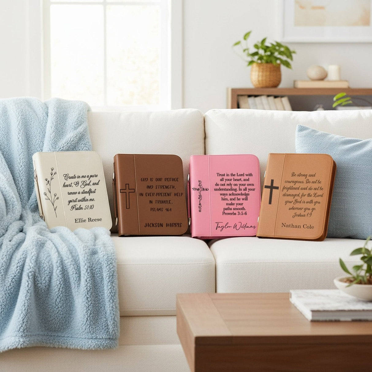 Verse w Name and Symbol Personalized Bible Covers, Christian Gifts - Gifts Are Blue