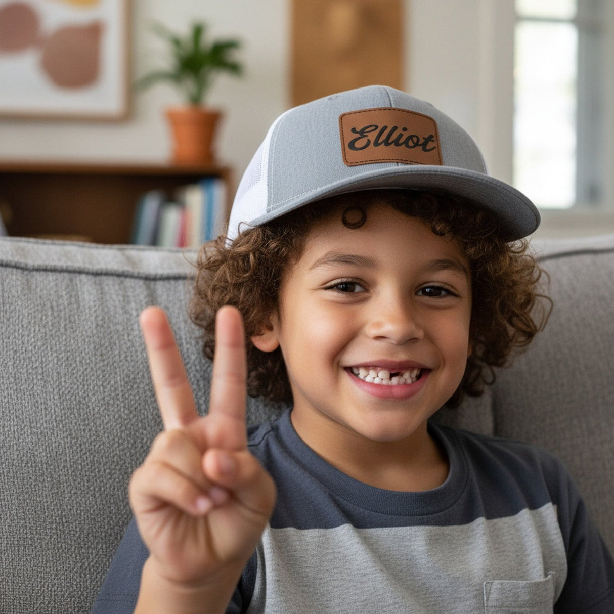 Youth Personalized Snapback Hat with Leather Patch, for Teen Boys & Kids - Gifts Are Blue