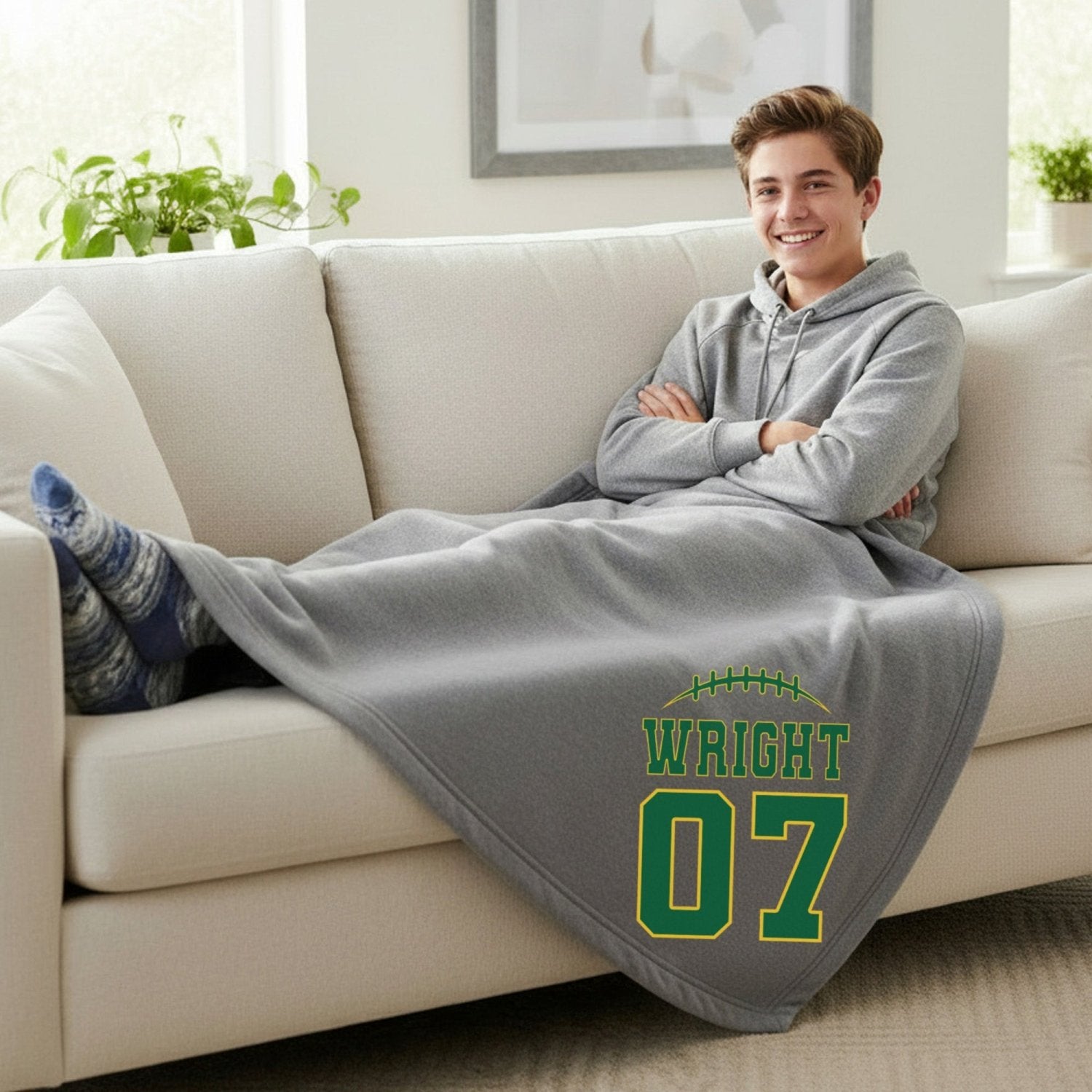 Football Number Personalized Fleece Blanket with Name, Custom Teen Boys Gifts - Gifts Are Blue