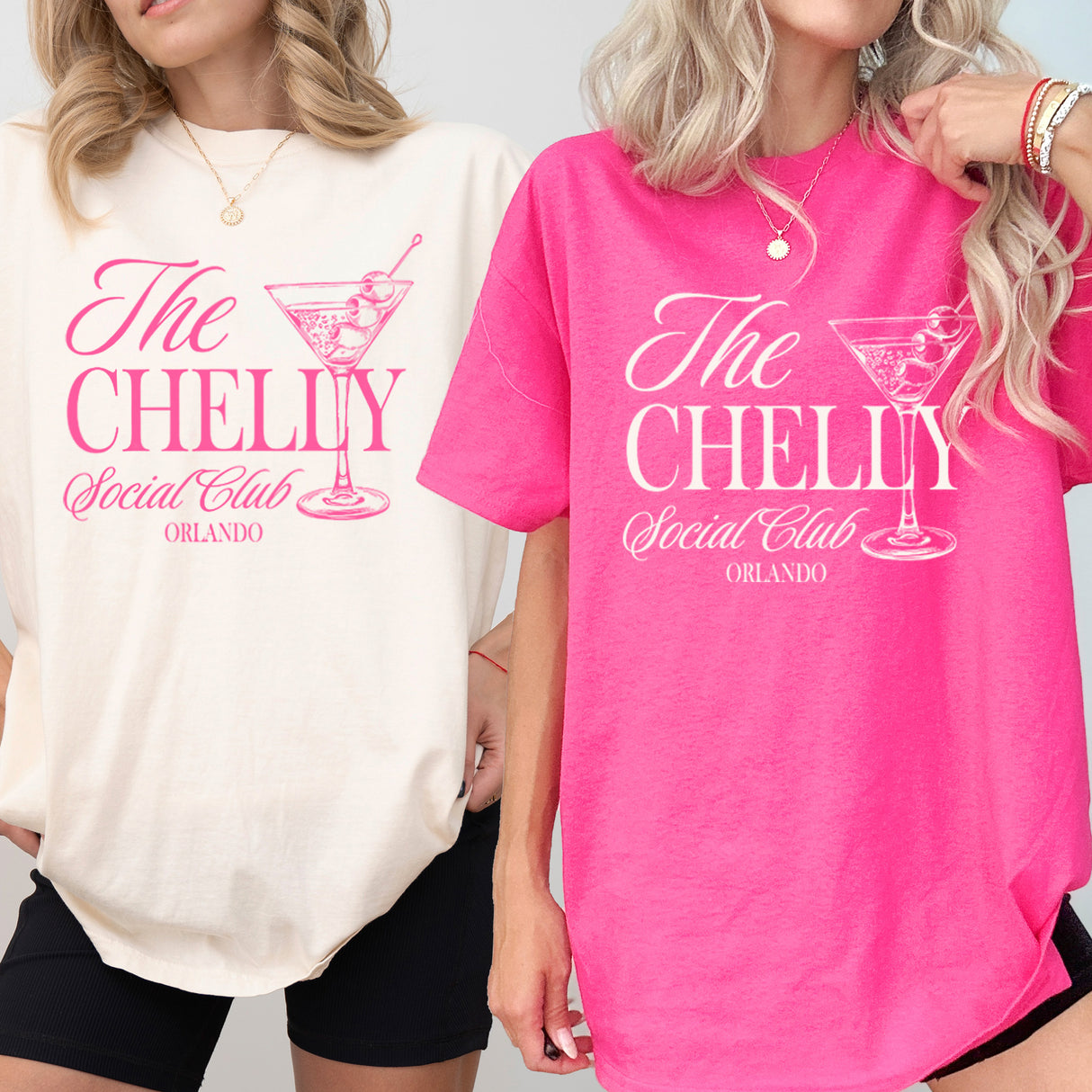 Bridal party wearing matching custom Bachelorette Social Club shirts with bride and bridesmaids names, perfect for bachelorette trip