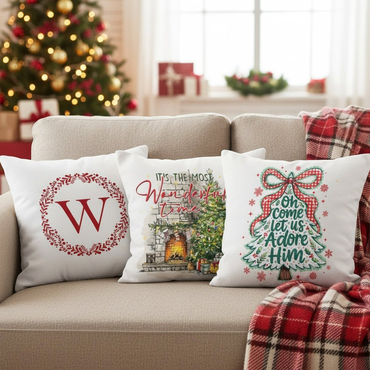 Multi Design Christmas Pillows for Couch, Set of 2, 3, and 4, Holiday Decoration - Gifts Are Blue