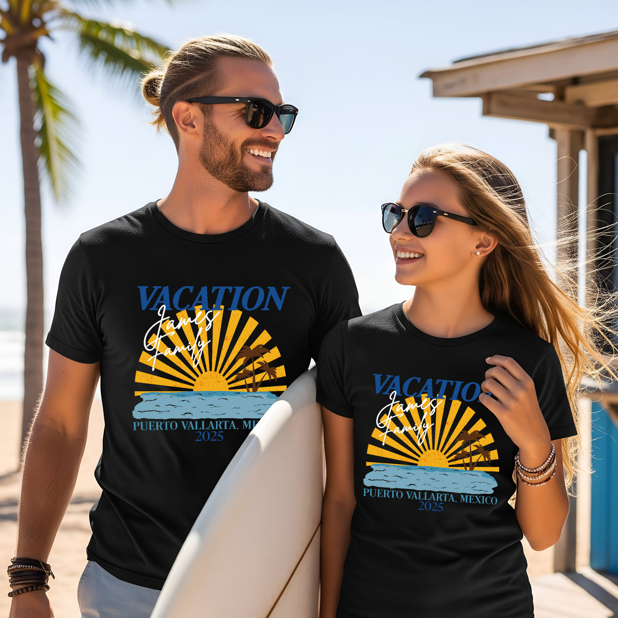 Custom family beach vacation shirts perfect for matching summer outfits on tropical getaways, group trips, and family reunions.