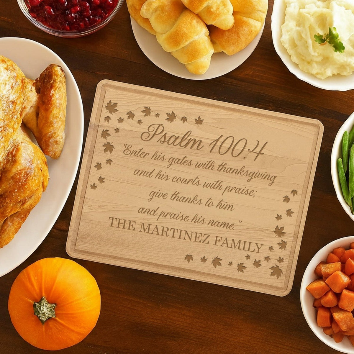 Psalm 100:4 Verse Personalized Cutting Board for Thanksgiving - Gifts Are Blue