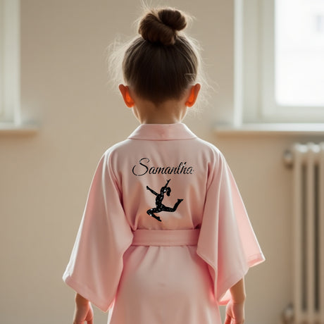 Personalized dance robe for girls featuring custom name, perfect for ballet recital gifts and dance competitions gifts.