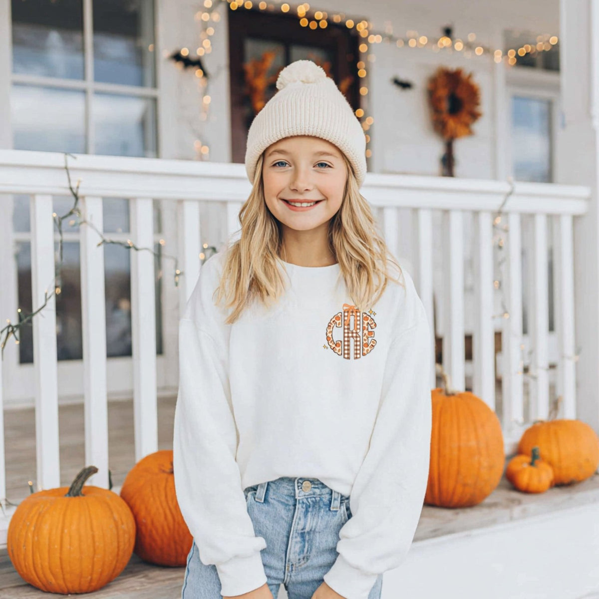 Pocket Personalized Fall Monogram Sweatshirts for Girls, Cute Fall Sweaters - Gifts Are Blue