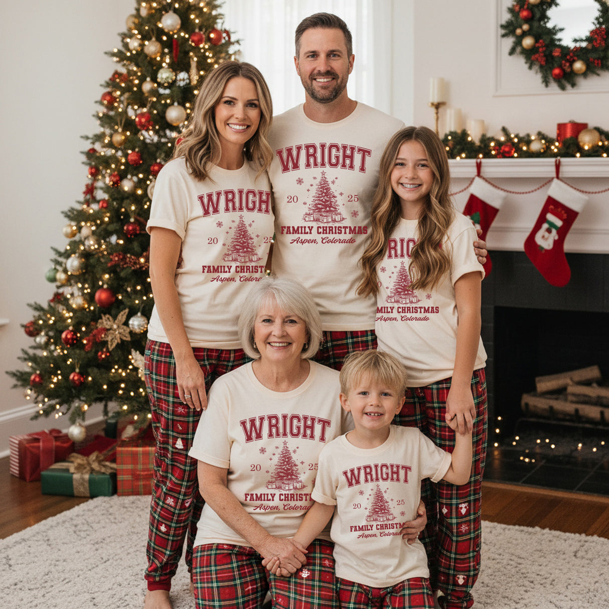 Comfort Colors Varsity Personalized Family Christmas Shirts with Location and Year