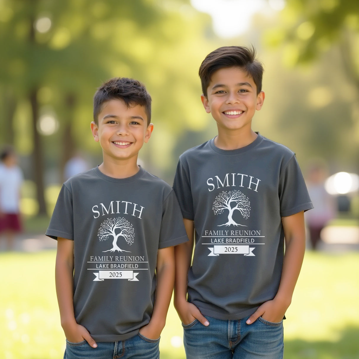 Custom matching family reunion shirts for kids. Family gathering shirts for large groups.