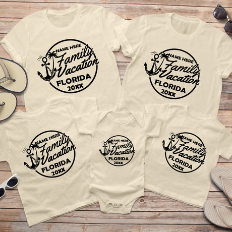 Custom family beach vacation shirts personalized matching family trip shirts for summer beach photos and family reunions with custom names.