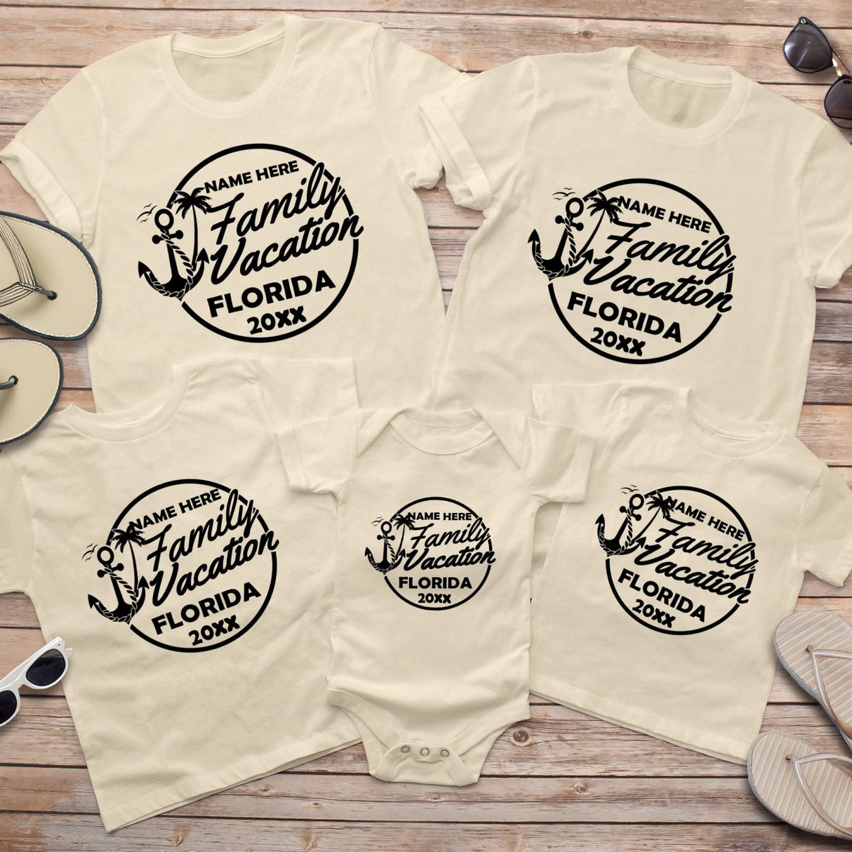 Custom family beach vacation shirts personalized matching family trip shirts for summer beach photos and family reunions with custom names.