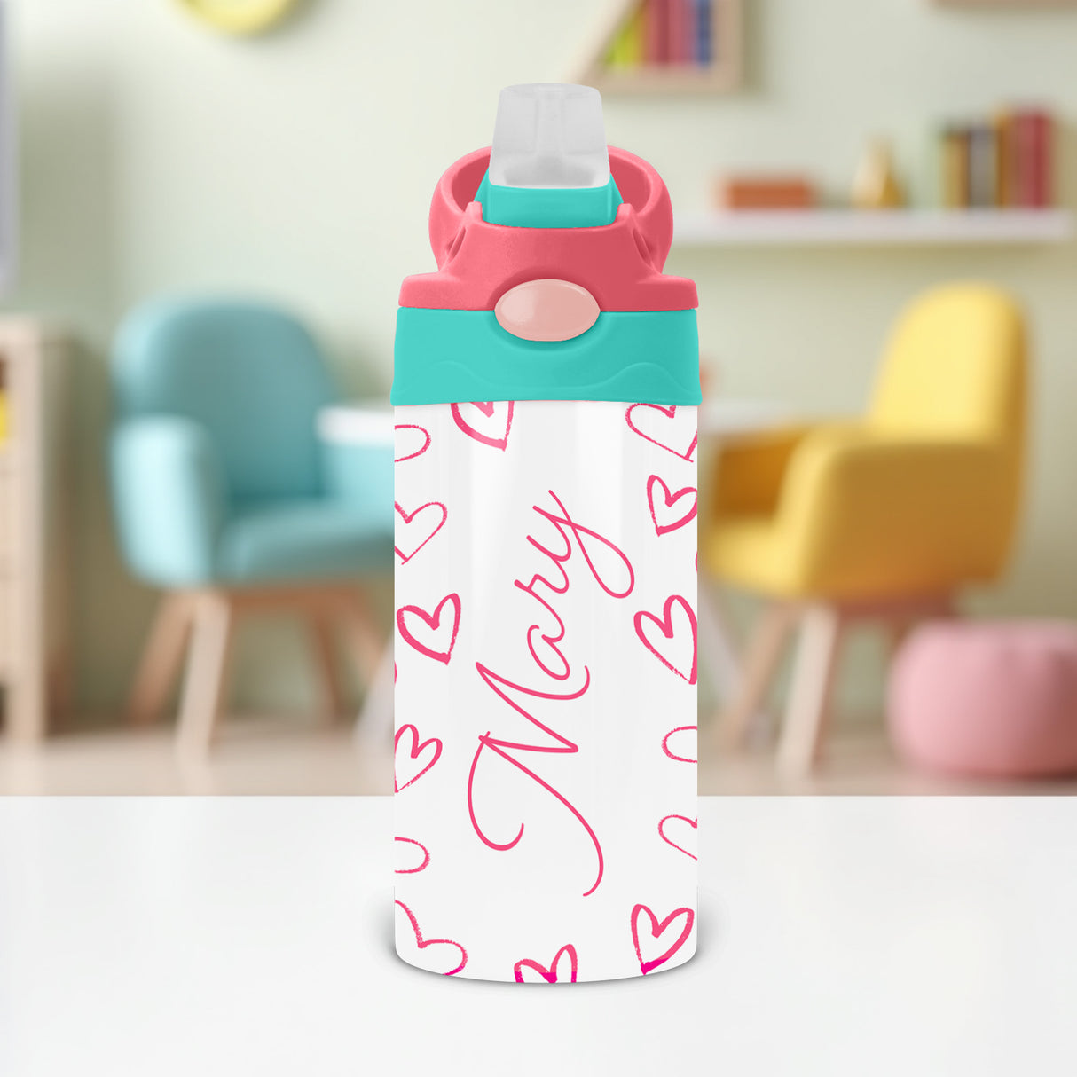 Personalized heart water bottle with name is the perfect back to school gift for your daughter.