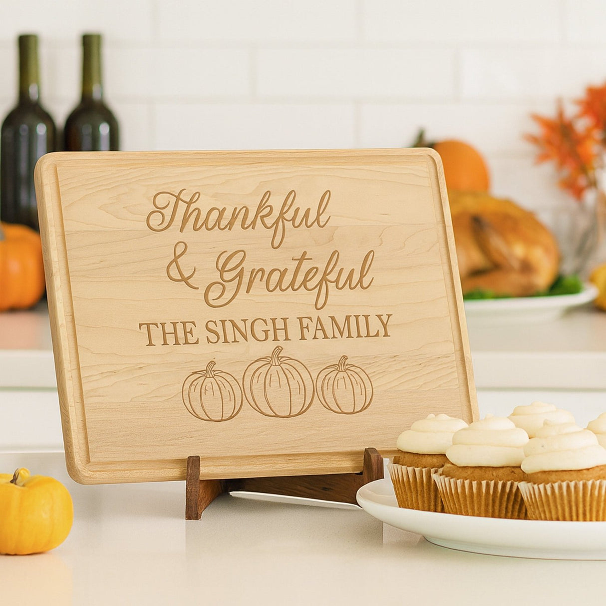 Thankful and Grateful Personalized Cutting Board for Thanksgiving - Gifts Are Blue