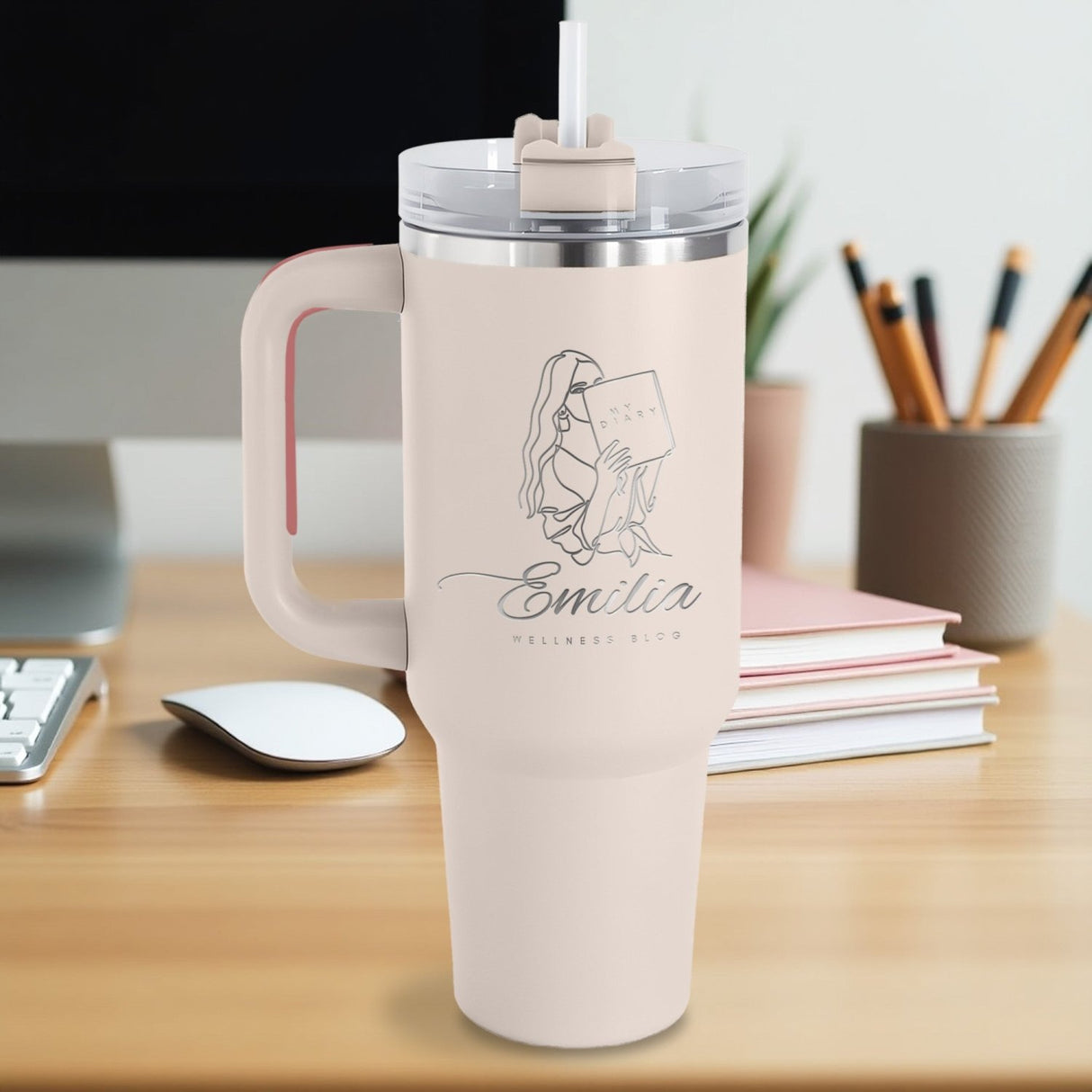 Silver Plated Custom 40oz Business Logo Tumblers - Gifts Are Blue