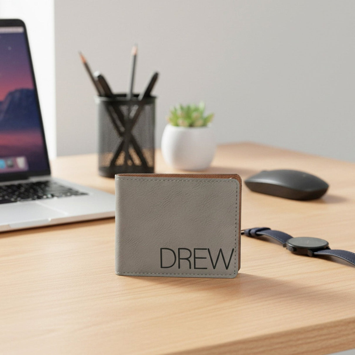 Faux Leather Bifold Personalized Wallet with Name, Custom Gifts for Him - Gifts Are Blue