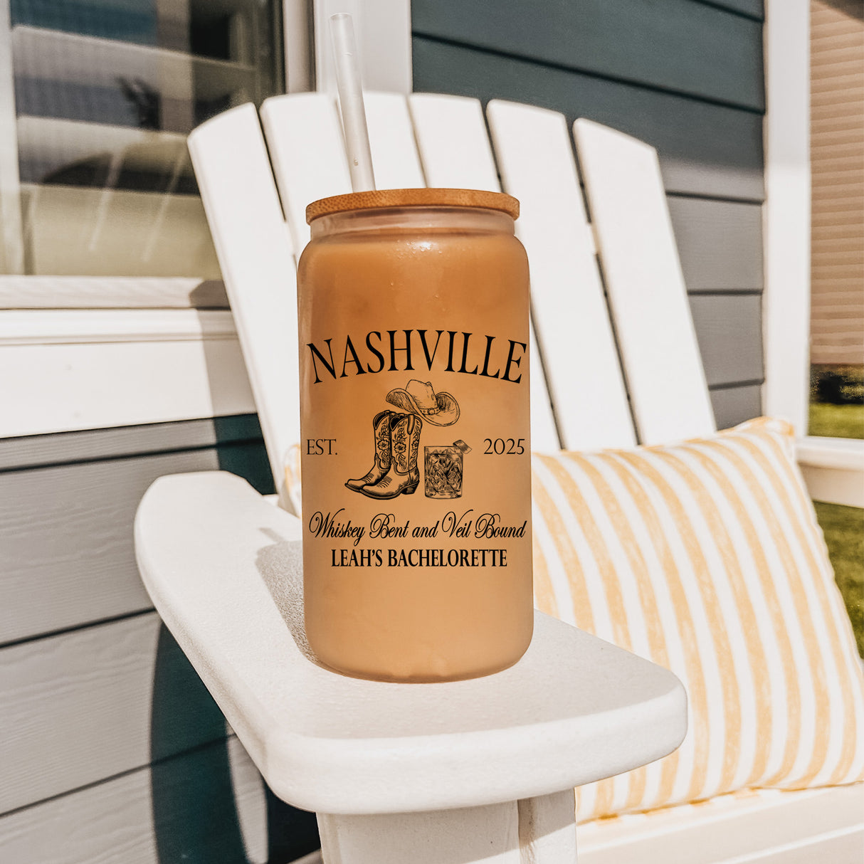 Custom country bride tumbler with lid and straw, ideal for bachelorette party favors and rustic bride gift sets.