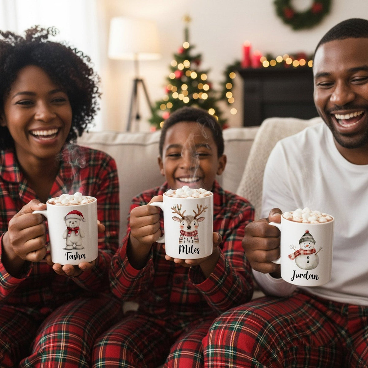 Vintage Christmas Characters Personalized Christmas Mugs for Family and Friends - Gifts Are Blue
