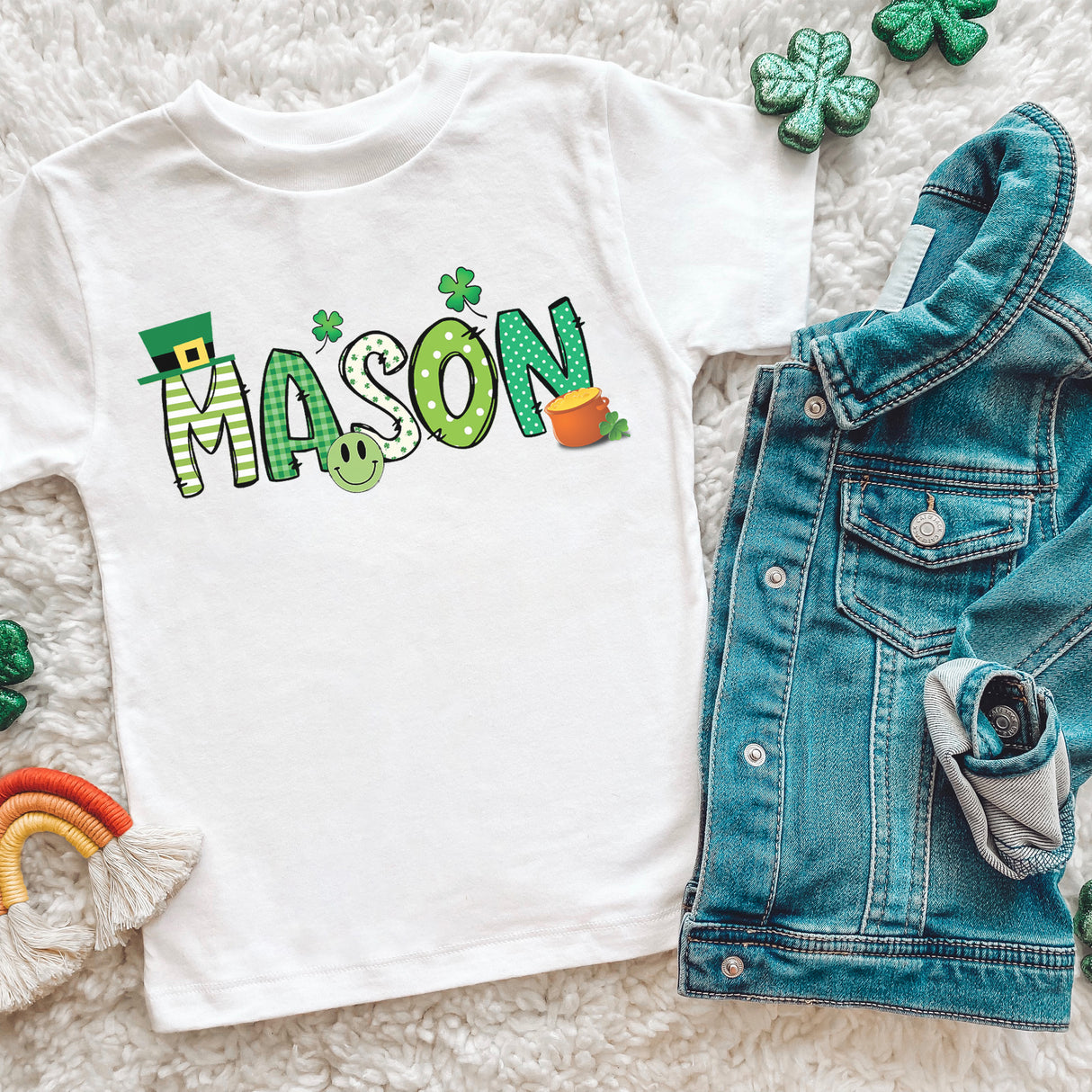 White personalized St Patricks day shirt for kids. Customized shirts for kids.