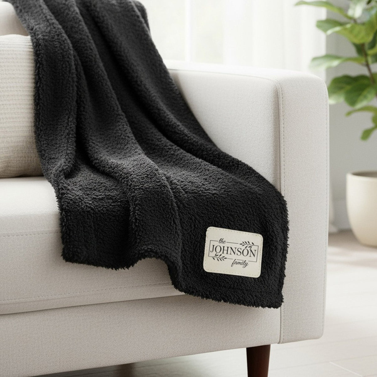 Plant Box w Last Name Personalized Throw Blanket with Leather Patch, Custom Family Gifts - Gifts Are Blue