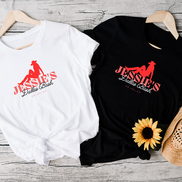 Personalized Bridesmaid Shirt for Bachelorette Party with Custom Name Date & Logo