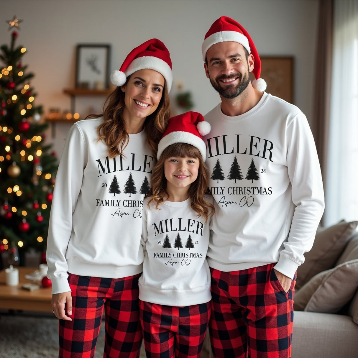 Personalized Family Matching Christmas Pajama Set Custom with Last Name and Location