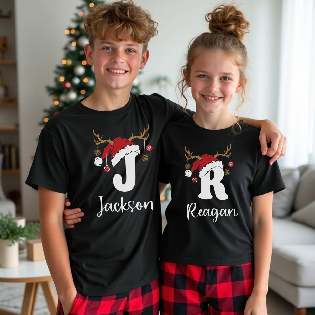Reindeer Pajamas - Personalized Matching Family Christmas Pajama Set for Youth and Adults - Gifts Are Blue