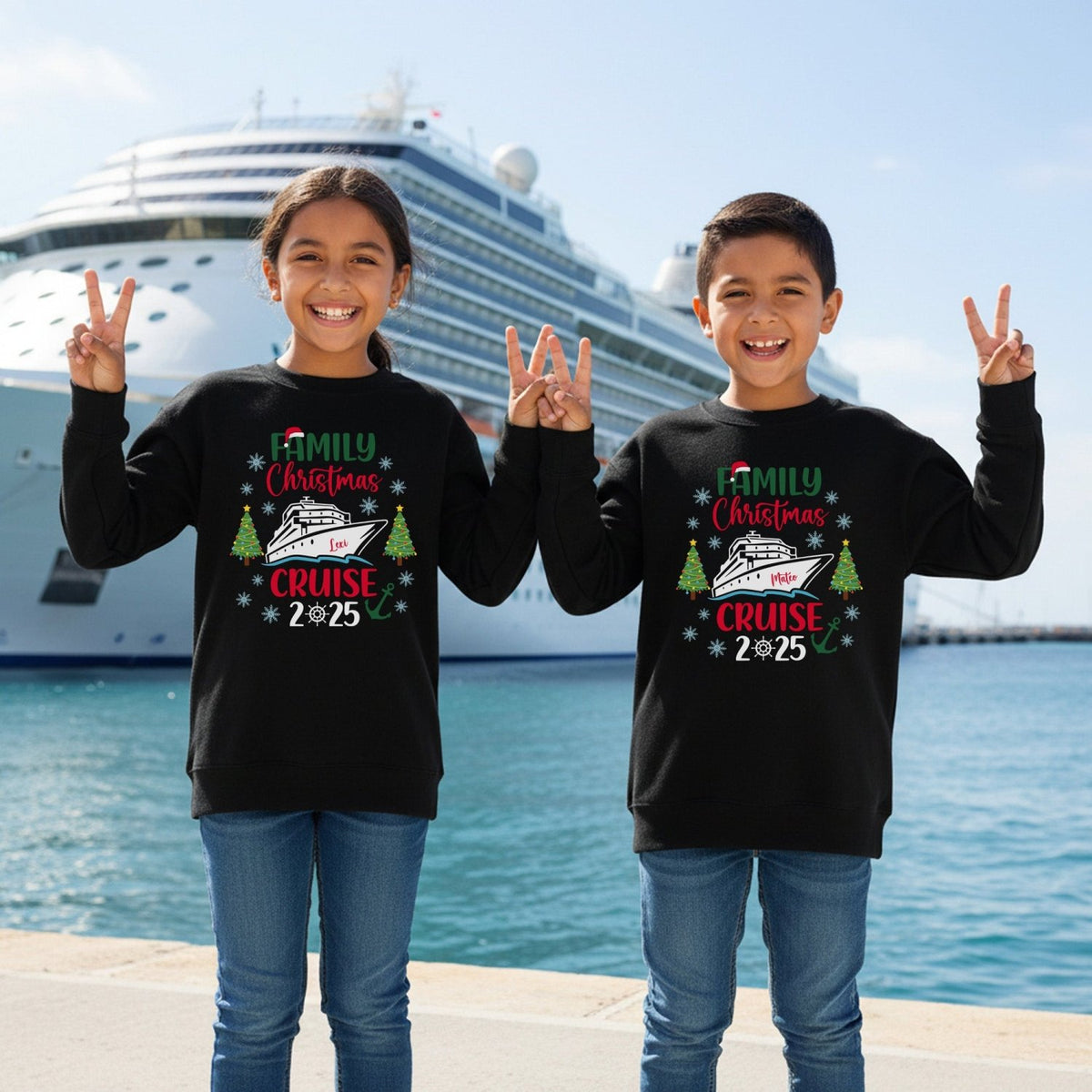 Colorful Cruise Personalized Family Christmas Vacation Shirts with Name - Gifts Are Blue