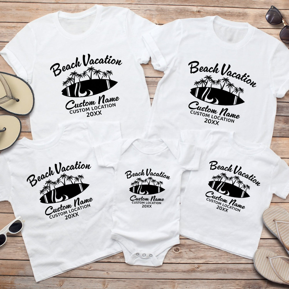 Custom surfer beachy shirts for family and couples on vacation. The perfect matching shirt for beach day.