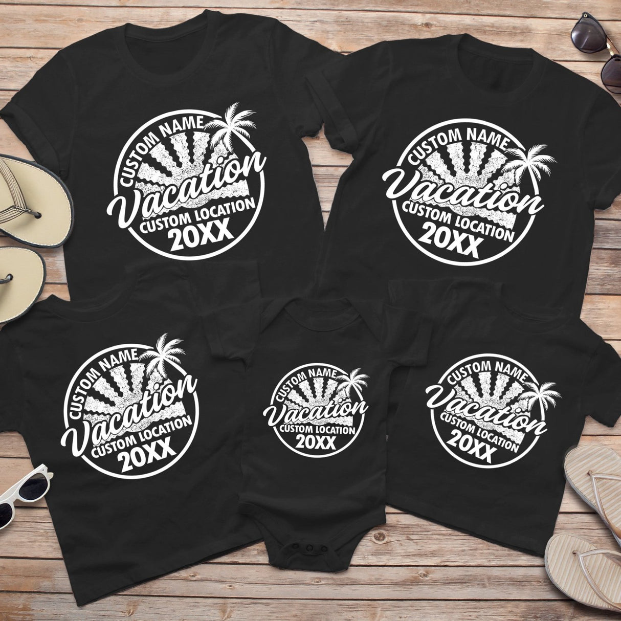 Custom matching family vacation shirts for family photos. Personalized shirts for beach trip with family.