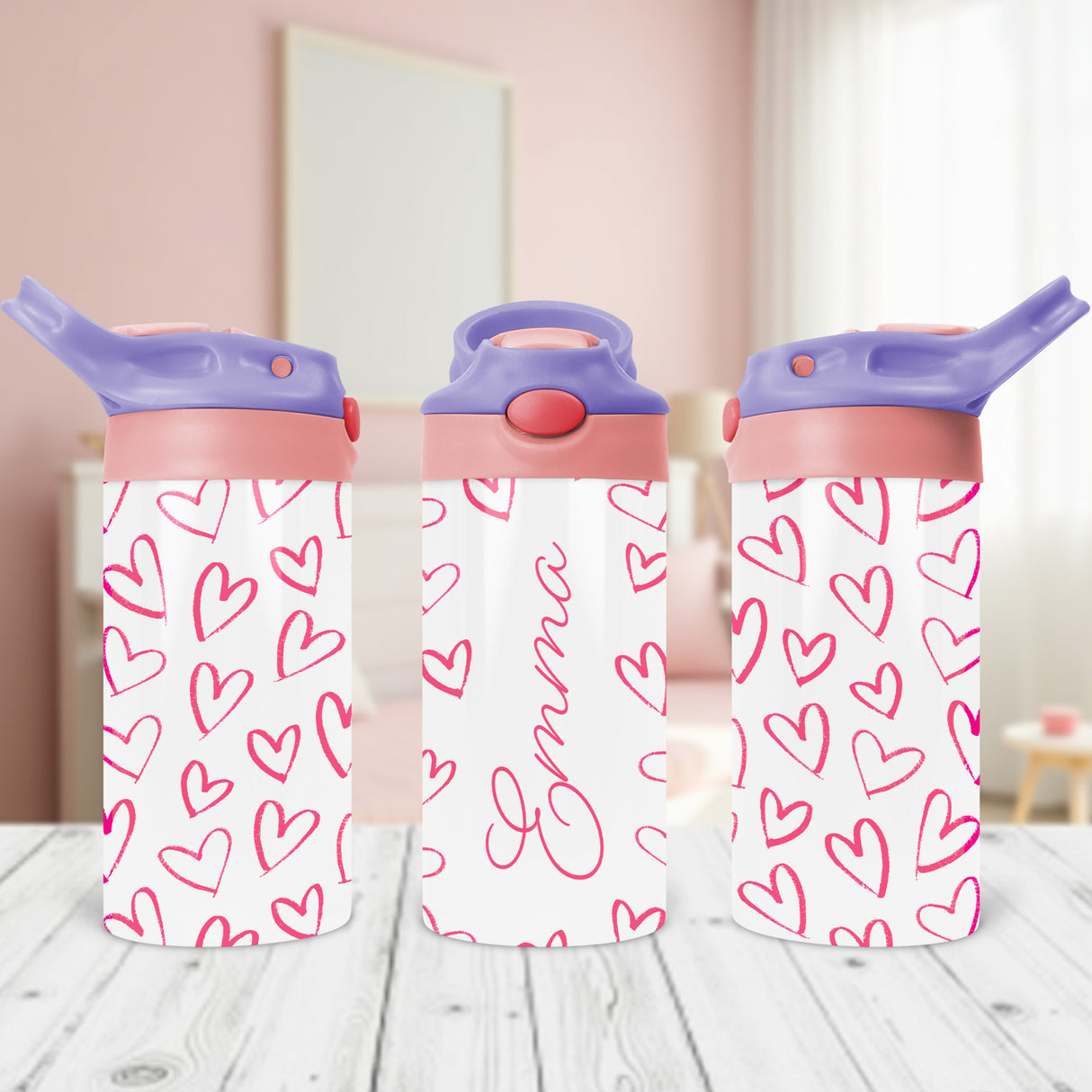 Back to school heart water bottle with custom name is a perfect gift for daughters.