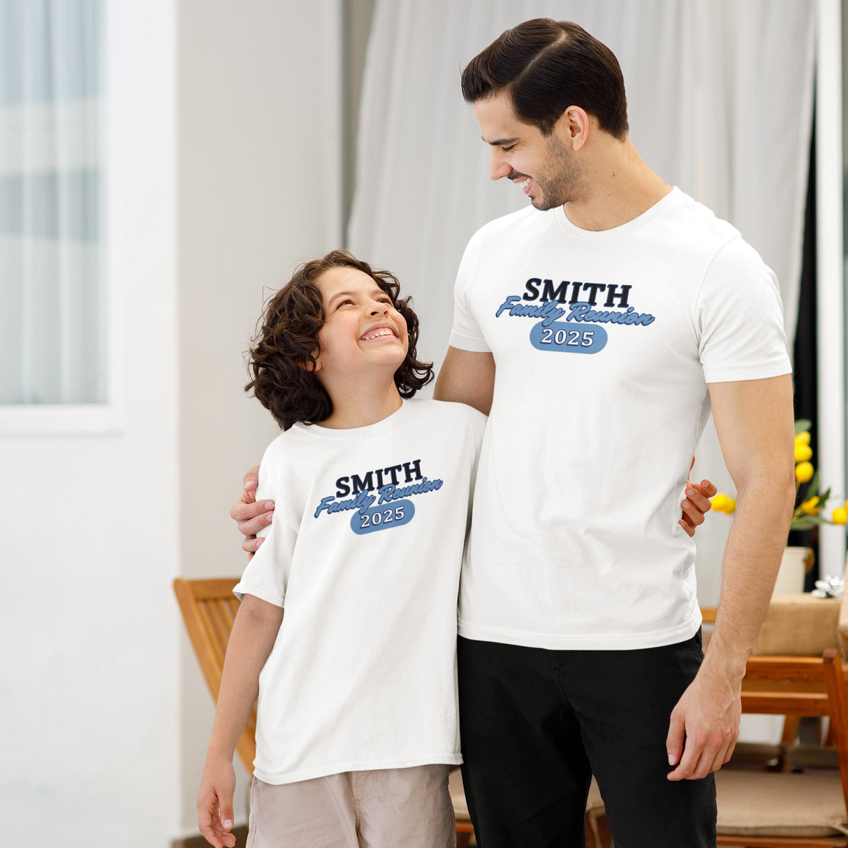 Personalized matching shirts for families and large groups. Custom last name and year family shirt gifts.