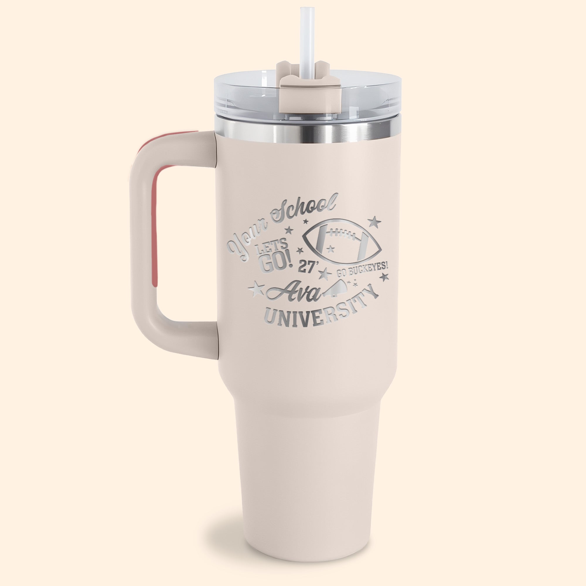 School spirit tumblers for college students. Cool custom college tumbler personalized with name, school name, mascot, and graduation year.