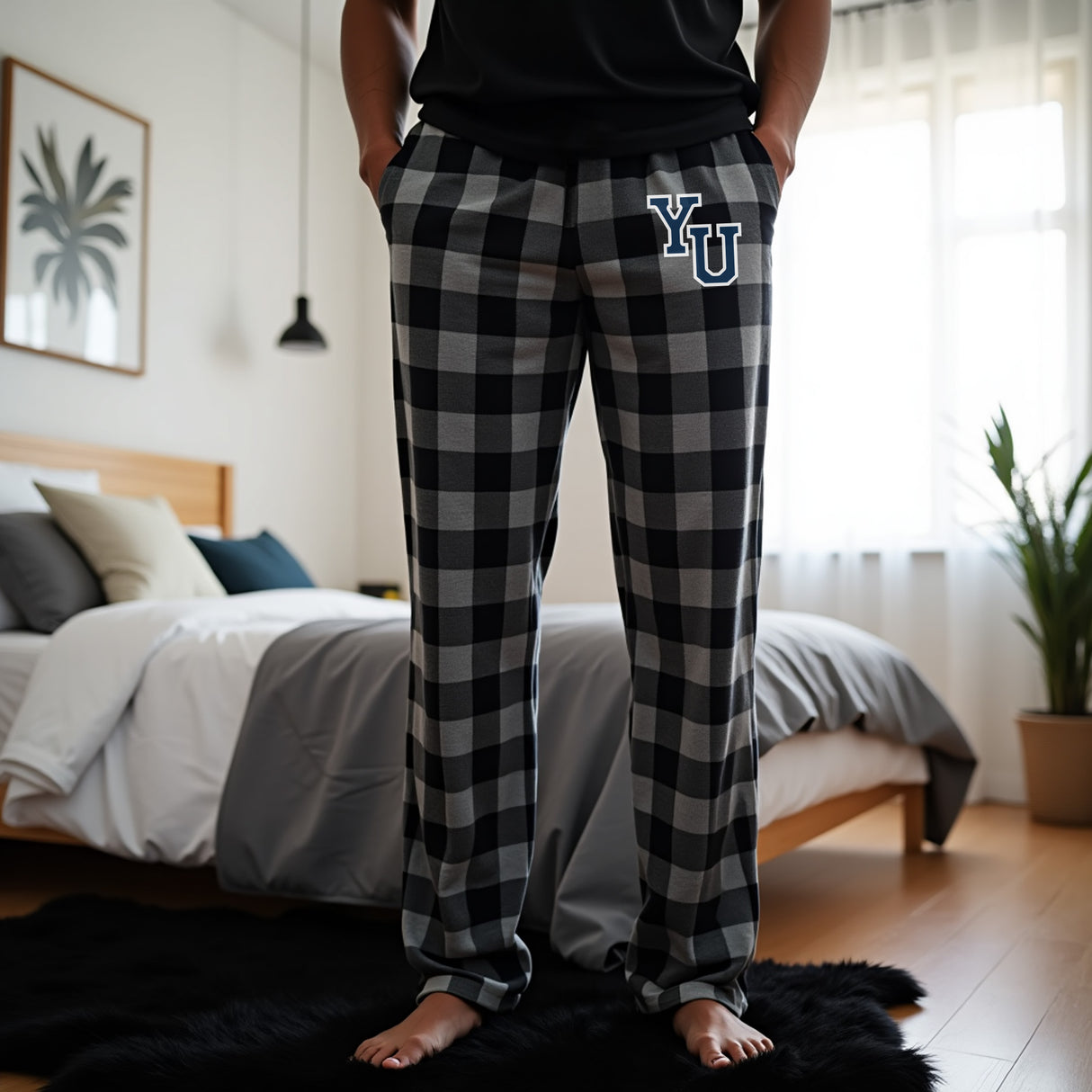 Personalized University Pajama Pants for Men, Custom College Lounge Pants for Back to School