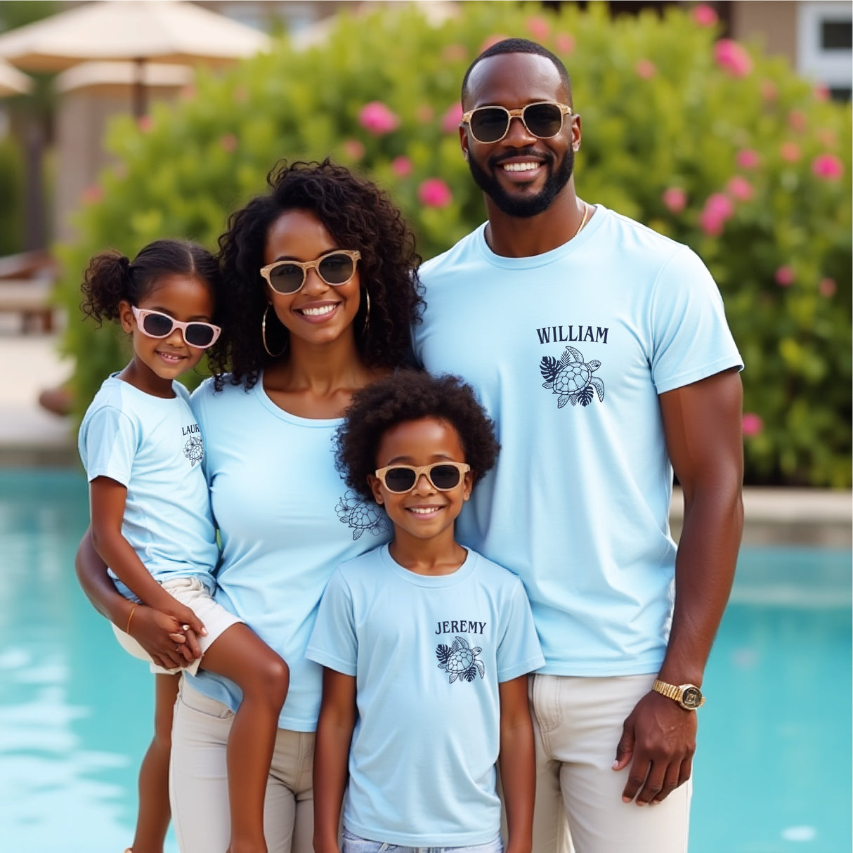 Matching family trip shirts with turtle design are perfect for summer beach vacation with family.