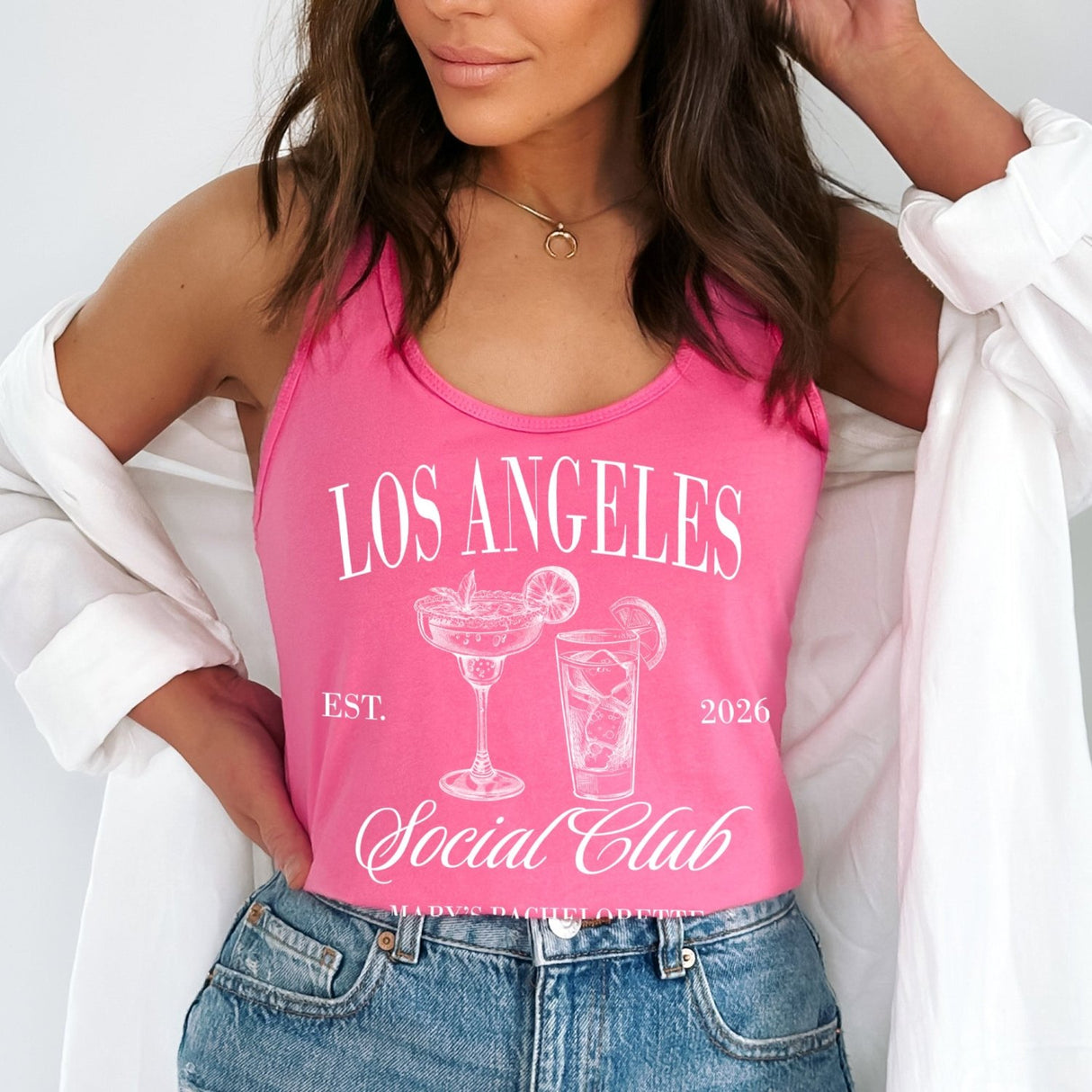 Custom bachelorette tank tops for bride and bridesmaids, perfect for bridesmaid proposals, bridal party gifts, and beach bachelorette trips.