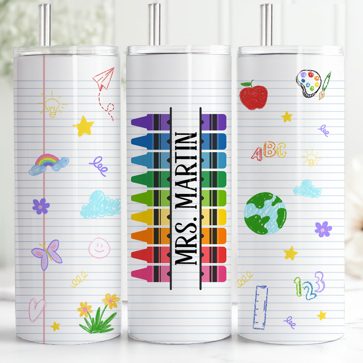 End-of-year teacher gift with custom name, personalized stainless steel tumbler for teacher. Unique teacher gift, personalized tumbler.