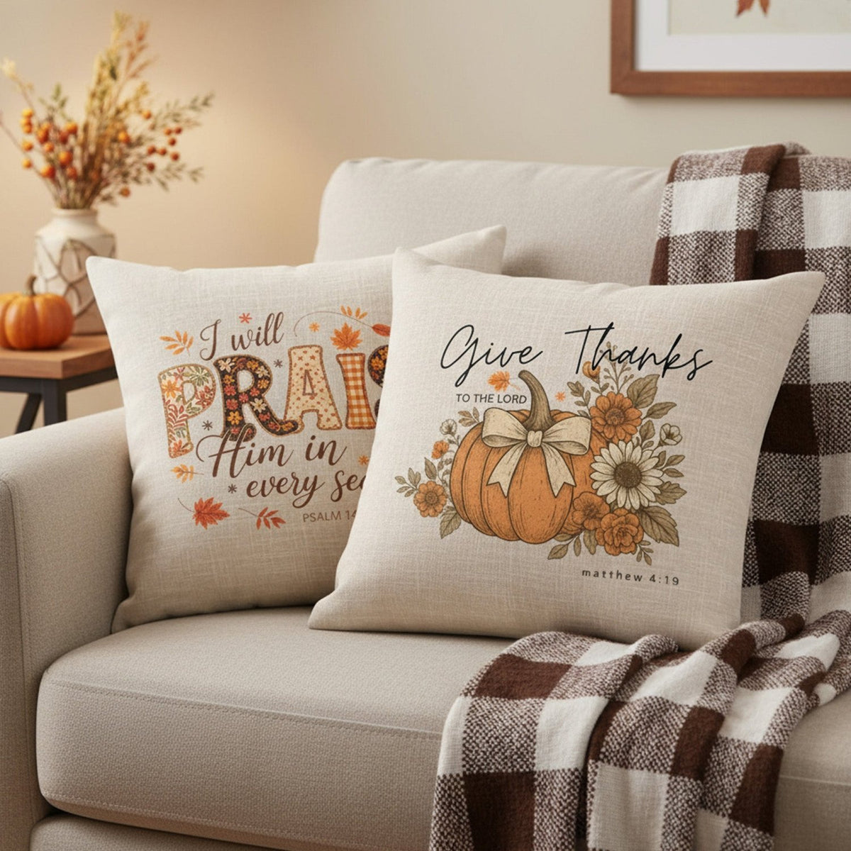 Multi Design Religious Fall Linen Throw Pillows for Couch, Set of 2, 3, and 4, Autumn Decoration - Gifts Are Blue