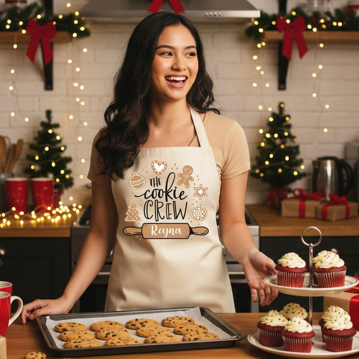 The Cookie Crew Personalized Family Matching Christmas Aprons for Adults and Kids - Gifts Are Blue