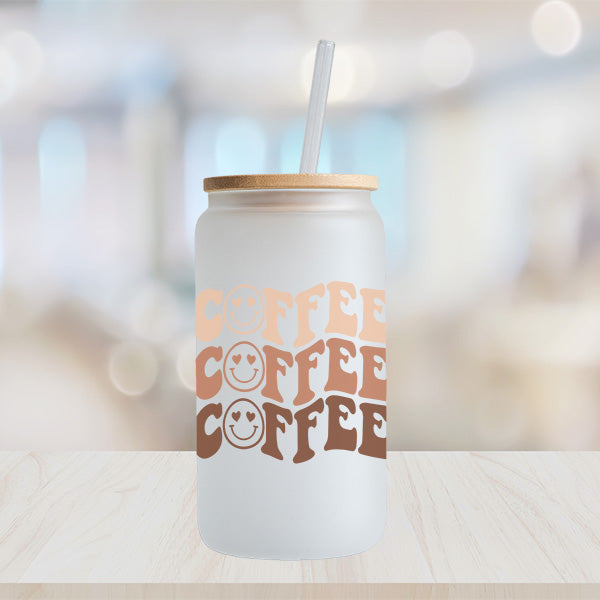 16oz Frosted Iced Coffee Glass Tumbler with Neutral Color Design for Coffee Lovers