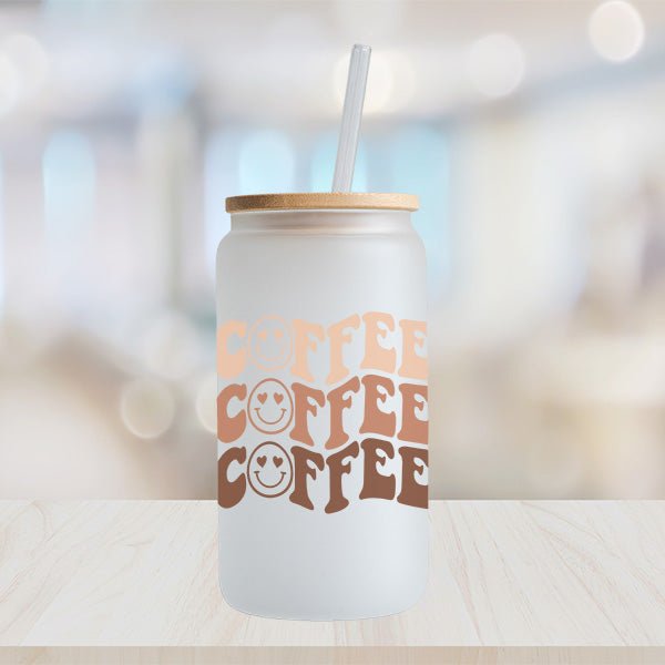 16oz Frosted Iced Coffee Glass Tumbler with Neutral Color Design for Coffee Lovers - Gifts Are Blue